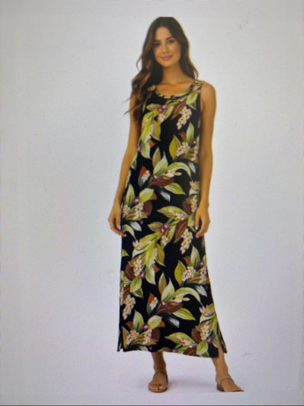Clio Tropical Leaf Sleeveless Maxi Dress - Black & Green